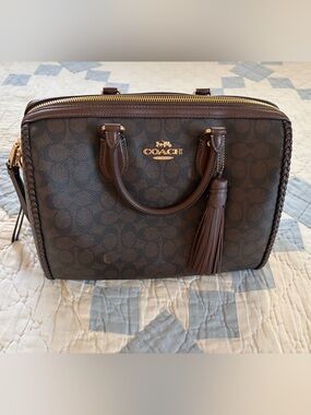 Coach Large Rowan Satchel, Signature Print Leather with Tassel